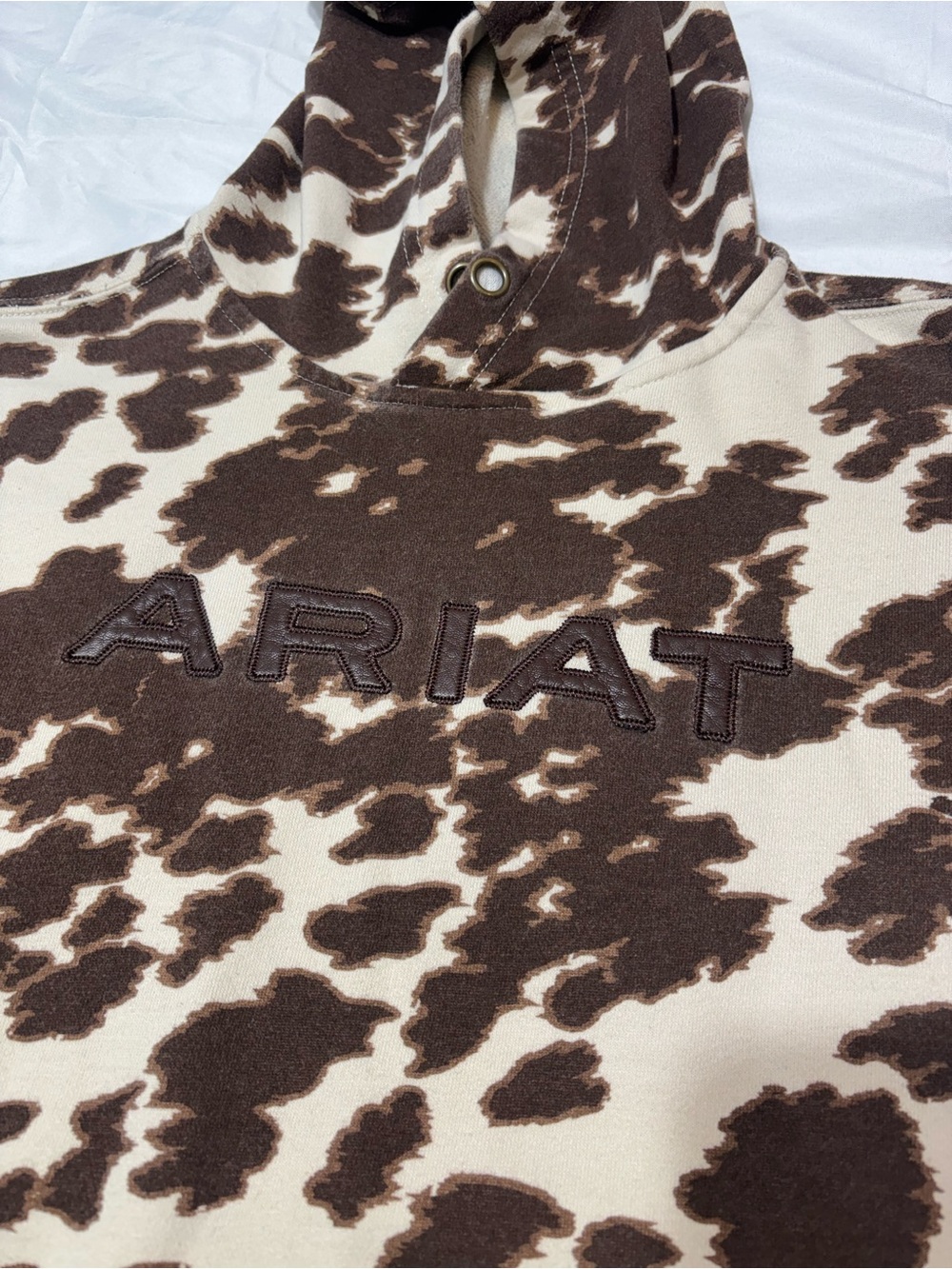 Ariat REAL Pony Cropped Hoodie Womens Cow Print Boxy Western Sweatshirt M L
